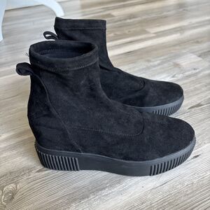 Steve Freshly Women’s Hidden Wedge Platform Ankle Boots Black Suede Size 9